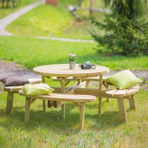 Rockwood® Picknicktafel Rond 1.20m met 2 rugleuningen