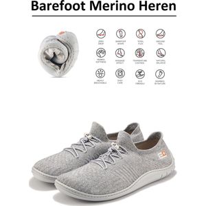 Brubeck Barefoot schoenen met merino wol Heren - natuurlijk comfort - Lichtgrijs - 44