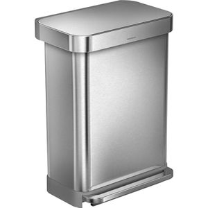 Simplehuman Rectangular - Prullenbak - 55 Liter Inhoud - Met Soft Close Deksel - RVS