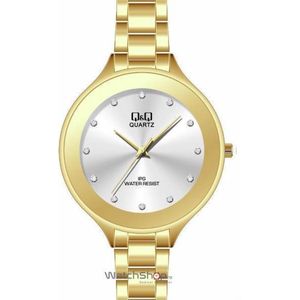 Q&Q prachtige horloge C185J801Y- goudkleurig met mooie steentjes- diameter van 48mm