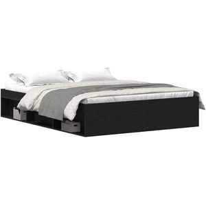 vidaXL - Bedframe - zonder - matras - 160x200 - cm - bewerkt - hout - zwart - eikenkleur