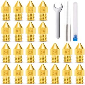 MMOBIEL 20x E3D Extruder Printer Nozzles 0,6 mm messing E3D V5-V6 3D voor 1,75 mm filament