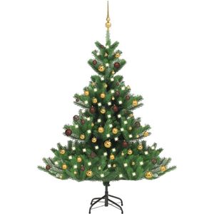 The Living Store Kunstkerstboom Nordmann - Groen - 150 cm hoog - Met LED-verlichting en kerstversiering