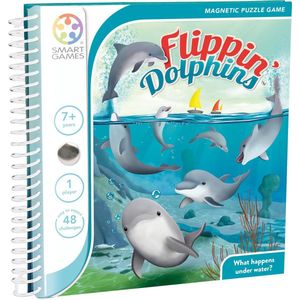 SmartGames Flippin' Dolphins - Magnetisch Reisspel met 48 Uitdagingen voor Kinderen - Leeftijd 7+ - Compact en Ideaal voor Onderweg