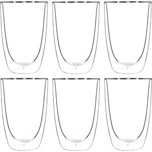 Viva Scandinavia - Lauren Koffieglas - Dubbelwandig - 390 ml - Set van 6 stuks - Transparant