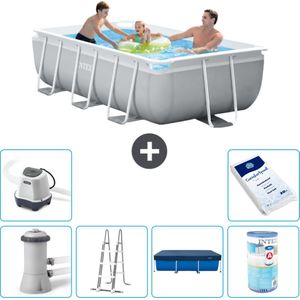 Intex Rechthoekig Prism Frame Zwembad - 300 x 175 x 80 cm - Grijs - Inclusief Pomp - Ladder Afdekzeil - Filter - Zoutwatersysteem - Zwembadzout