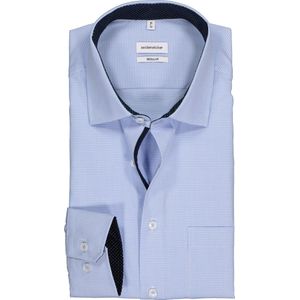 Seidensticker regular fit overhemd - blauw met wit geruit (contrast) - Strijkvrij - Boordmaat: 48