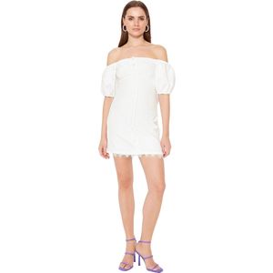 Trendyol Witte Knoop Gedetailleerde Geweven Korte Bruiloft/Bruiloft Elegante Avondjurk Tprss20El2060