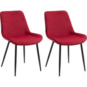 In And OutdoorMatch Eetkamerstoelen Bella - Rood - Set van 2 - Fluweel - Hoge kwaliteit bekleding - Stijlvolle eetkamerstoelen - Luxe uitstraling