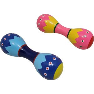 Dubbele sambabal sambaballen kind maracas 1 roze en 1 blauwe set van 2