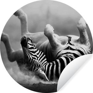 WallCircle - Behangcirkel - Zelfklevend behang - Wilde dieren - Zebra - Natuur - Zwart - Wit - ⌀ 120 cm - Behang cirkel - Rond behang - Behangcirkel zelfklevend