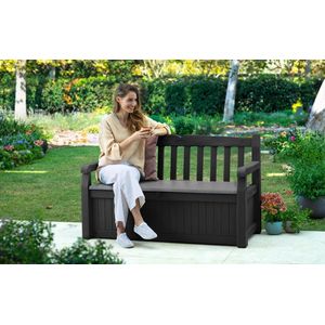 Tuinbank met kussenbank - 2 zits tuinbank - 2 in 1 tuinbank - kunststof - 140x60x84 - Grijs