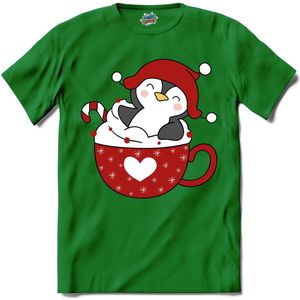 Hot choco pinguin kerst buddy - T-Shirt - Heren - Kelly Groen - Maat 3XL