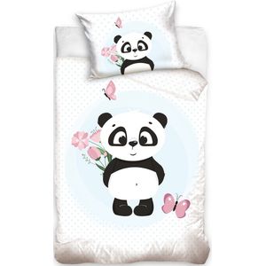 Vrolijk baby katoen dekbedovertrek Schattige Panda - 100x135 (ledikant) - hoogwaardig - zacht en ademend - huidvriendelijk - ideaal voor de babykamer