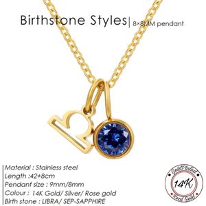 Borasi Birthstone Ketting September | Sterrenbeeld Weegschaal | 14K Goldplated | Zirkonia | Dames Ketting | Luxe Geschenkzakje | Elegante Ketting | Cadeau | Verjaardag Cadeau | Cadeau Voor Haar | Moederdag Cadeau | Leuk Als Cadeau