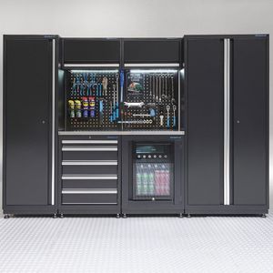 Datona® Werkplaatsinrichting PREMIUM RVS werkblad met koelkast – 285 cm breed - Matzwart