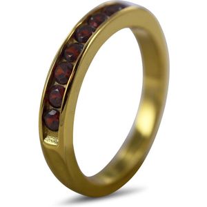 Silventi 9SIL-22110 Zilveren Ring met Zirkonia - Dames - 9 Zirkonia Steentjes - 3 mm - Rood - Maat 56 - 3,5 mm Breed - Zilver - Gold Plated(Verguld/Goud op Zilver)
