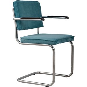 Zuiver Ridge Rib Eetkamerstoelen met armleuning Blauw - Set van 2