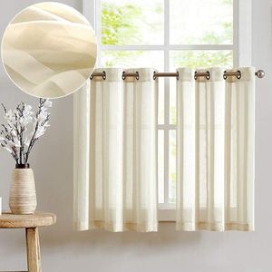 Sheer Vitrage met oogjes, transparant, bistrogadine, landhuis, strepen, voile, keukengordijn, gestreept, keukengordijnen, paar, voor badkamer, klein raamdecoratie, 90 x 60 cm (b x h), beige,