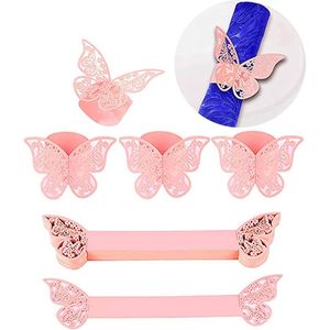 Angels' Vlinders papieren servet ring, 50 stuks 3D laser gesneden servet gespen band voor bruiloft diner party servet tafel festival jubileum restaurant (roze)