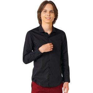 OppoSuits Lange Mouwen Overhemd Black Knight Teen Boys - Tiener Overhemd - Casual Effen Gekleurd - Zwart - Maat EU 158/164