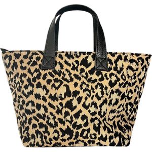 Leren Handtas Leopard - Panter Print - Tote Bag - Italiaans Leren Handtassen - Extra Lang Leren Hengsel - Leopard print