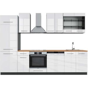 Vicco Complete keukeneenheid Fame-Line, Wit hoogglans/antraciet/Antraciet, 300 cm , WB Eik