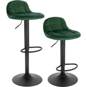 Barkruk Deluxe Ida - Industrial - Donkergroen - Barkrukken set van 2 - Barstoel Kruk - Barstoelen met rugleuning - Keukenstoel - In hoogte verstelbaar - Velvet