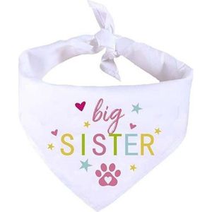 Honden bandana Big Sister wit met gekleurde tekst, bloemetjes en hartjes - bandana - hond - baby - zwanger - geboorte - big sister