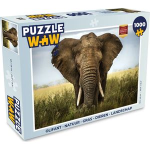 Puzzel Olifant - Natuur - Gras - Dieren - Landschap - Legpuzzel - Puzzel 1000 stukjes volwassenen