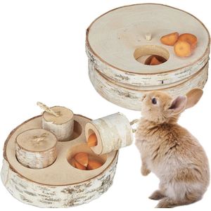 konijnen speelgoed, 2 delig, intelligentiespel voor cavia's, knaagdieren, hout, toebehoren, buiten, natuur