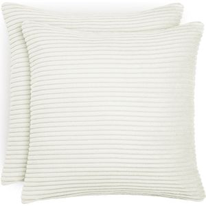 Blumtal Zachte Kussenhoes - Verstopte rits - Deco Kussen - Corduroy - 30 x 50cm - Wit - Set van 2