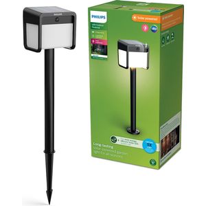 Philips Ezra sokkellamp -UltraEfficient LED - Solar buitenlamp -Helder warm licht; 3000K - Zwart - Bewegingssensor - Zonne-energie - Schemersensor - Tuinpadverlichting