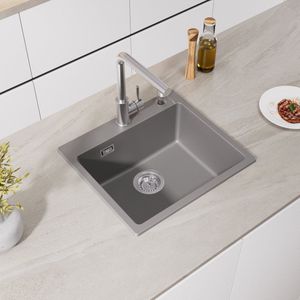 CECIPA max Spoelbakken Keuken 50x45cm - Spoelbak Met Kraangat - Graniet Spoelbak Keuken - Enkele Spoelbak - Spoelbakken met Afdruip - Grijs
