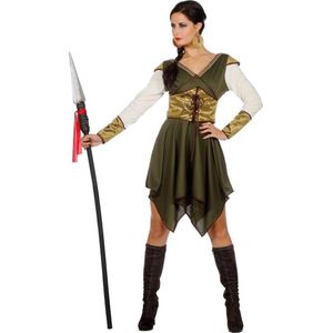 Wilbers & Wilbers - Middeleeuwen & Renaissance Kostuum - Zegevierende Middeleeuwse Amazone Strijdster Gwen - Vrouw - Groen - Maat 36 - Carnavalskleding - Verkleedkleding