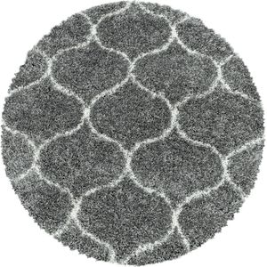 Flycarpets Azure Rond Vloerkleed Berber Motief - Grijs / Crème - Hoogpolig - Woonkamer - 200x200 cm