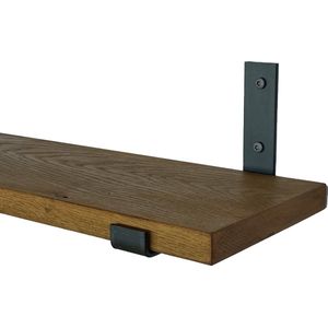 GoudmetHout Massief Eiken Wandplank - 140x20 cm - Donker eiken - Industriële plankdragers L-vorm UP mat blank - Staal - Wandplank Hout