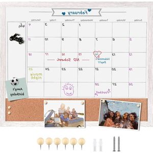 Whiteboard Magnetische Kalender Prikbord 45cm x 55cm Kunstwit Houtnerfframe (ZHYL-WH-4555) DE