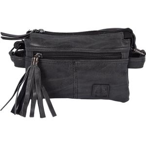 Bicky Bernard Zwarte Boho Crossbodytas Dames - Schoudertas met Tassle - PU Leer - 4 Vakken - 8 Creditcardhouders - 18x6x12cm