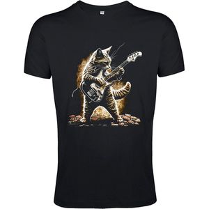 T-Shirt 1-140 Kids zwart Kat speelt Gitaar - Zwart, kids 9-10jr