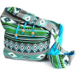 Jacquardtas - Schoudertas - Festivaltas - Nepal - 33x31 cm - Teal - India -Afrika - Hippie