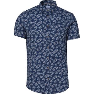 Blue Industry - Short Sleeve Overhemd Bloemen Navy - Heren - Maat 38 - Slim-fit