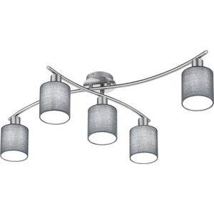 LED Plafondlamp - Trion Gorino - E14 Fitting - 5-lichts - Rond - Mat Grijs - Aluminium