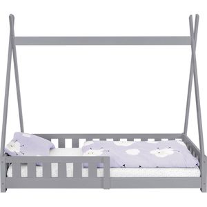 Kinderbed Tipi 80x160 cm lichtgrijs gemaakt van grenenhout met uitvalbescherming en lattenbodem Houten bed ML design