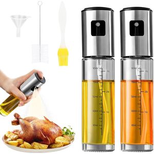 2 stuks oliesproeiers om te koken, 100 ml spuitfles met schaalverdeling, roestvrij staal en glazen olie, oliespray voor heteluchtfriteuse, keukengadget, olijfoliesproeier voor grillen braden