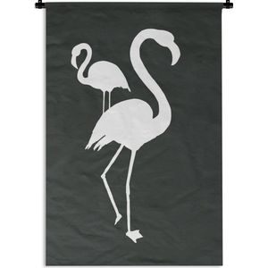 Wandkleed FlamingoKerst illustraties - Witte silhouetten van twee flamingo's op een donkergrijze achtergrond Wandkleed katoen 120x180 cm - Wandtapijt met foto XXL / Groot formaat!