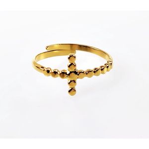 Kruis Ring Dames - Stalen Goudkleur - Verstelbaar Ring