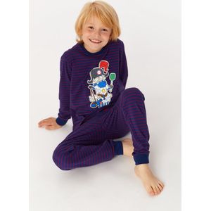 Woody pyjama jongens - donkerblauw-rood gestreept - schaap - 222-1-PZL-Z/925 - maat 176