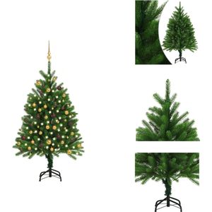 vidaXL Kunstkerstboom 120 cm - Levensecht - PE takken - LED-verlichting - Inclusief standaard en versiering - Decoratieve kerstboom