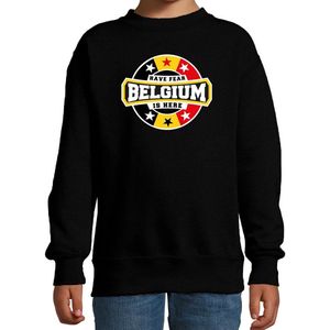Have fear Belgium is here sweater met sterren embleem in de kleuren van de Belgische vlag - zwart - kids - Belgie supporter / Belgisch elftal fan trui / EK / WK / kleding 134/146